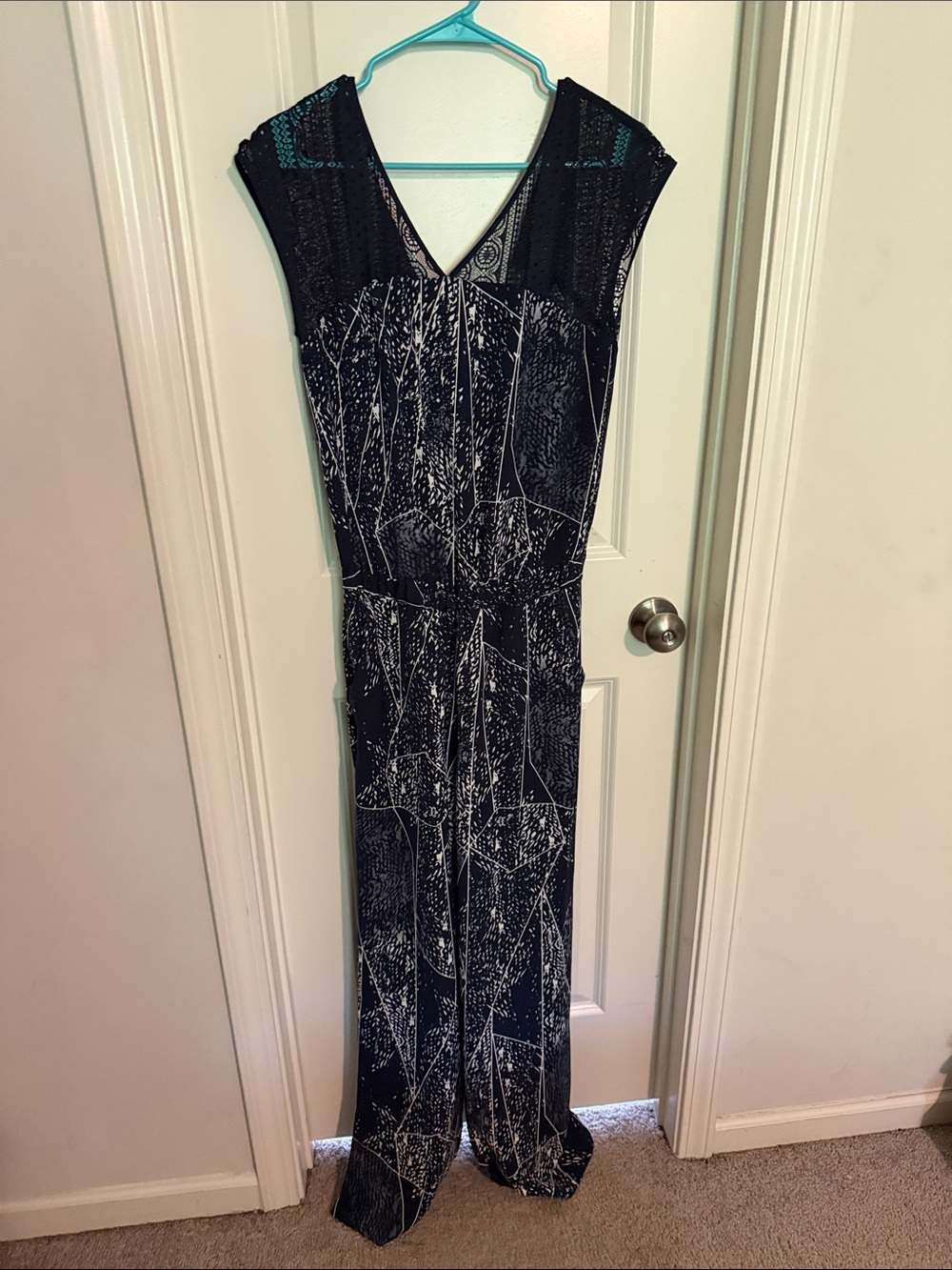 Black Patterned V-Neck Women's Jumpsuit